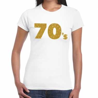 70's goud glitter t shirt wit dames