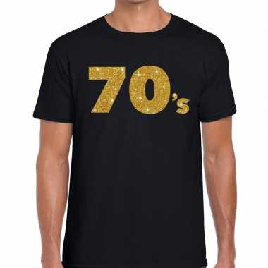 70's gouden glitter tekst t shirt zwart heren