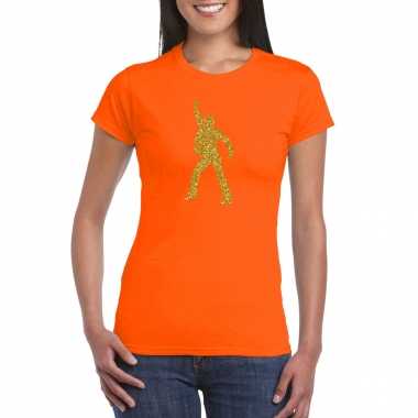 Gouden disco t shirt / kleding oranje dames