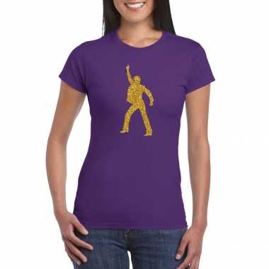 Gouden disco t shirt / kleding paars dames