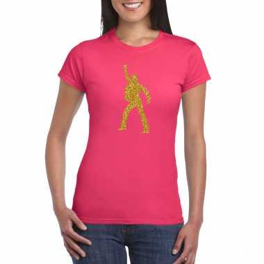 Gouden disco t shirt / kleding roze dames