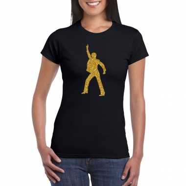 Gouden disco t shirt / kleding zwart dames