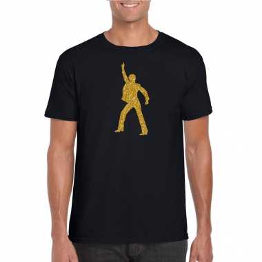 Gouden disco t shirt / kleding zwart heren