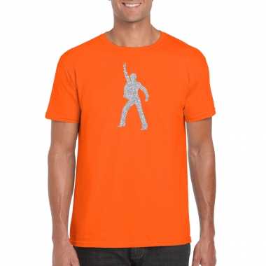 Zilveren disco t shirt / kleding oranje heren