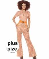 Grote maten oranje jaren 70 kleding dames
