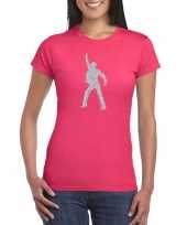 Zilveren disco t-shirt kleding roze dames